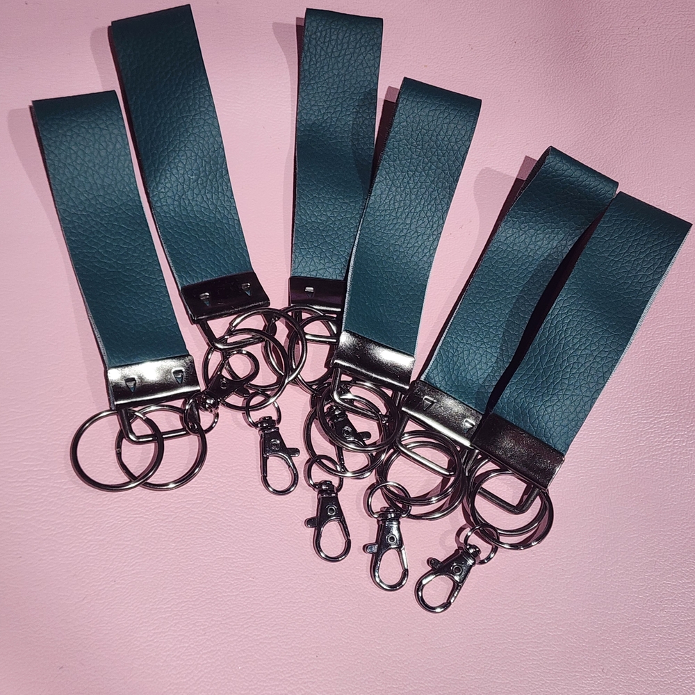 Teal Leather Keychain Set